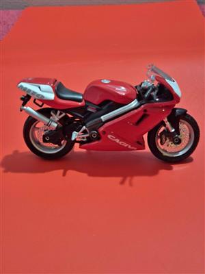 1:18 scale red Welly die-cast model of a Cagiva Mito 125 motorcycle