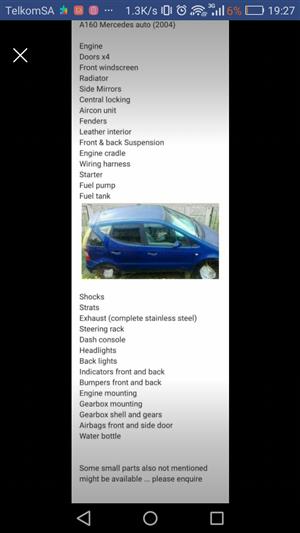 A160  Auto 2004 W168 Spares for sale