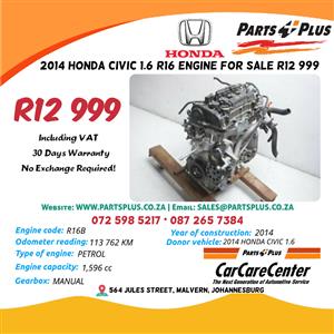 2014 HONDA CIVIC 1.6 R16 ENGINE FOR SALE R12 999