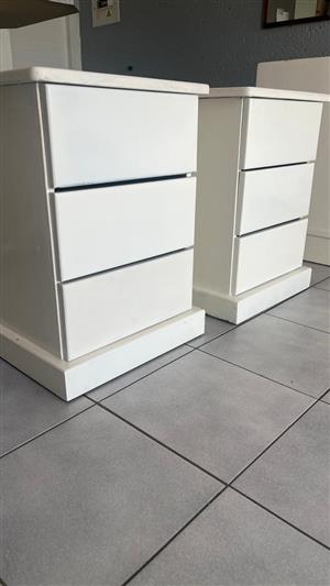 Pair of Solid Hardwood Mid-Century Side Tables – 3 Drawers Each