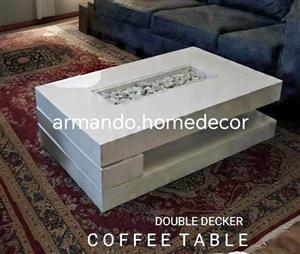 Wooden coffee table with glass & stones.   Black or white