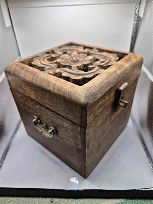 Vintage hand-carved wooden jewelry or trinket box