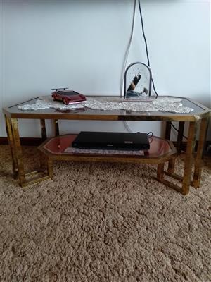 Brass coffee table and flower bed