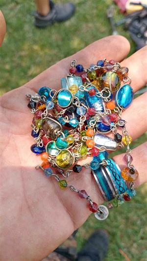Double strand flapper venetian lampwork glass beaded neclace