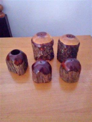 Handmade wood salt/pepper holders/ wood ashtray