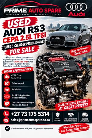 Used Audi RS3 CEPA 2.5L TFSI Petrol Engine For Sale.