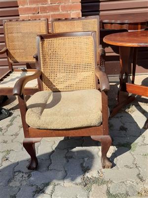 Cane-back armchairs - set of three.