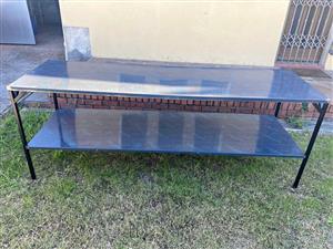 Stainless steel top table with carbon steel under layer with stainless under bottom shelf 750x2440mm