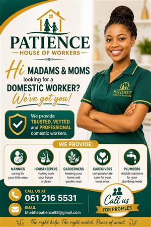 Patience House workers we provide Nannies, Housekeepers, gardeners,caregivers 