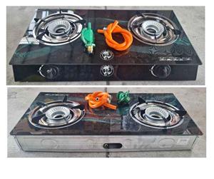 2 plate counter top auto glass gas stove with pipe+regulator