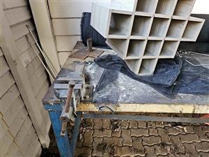 Steel work bench with vice