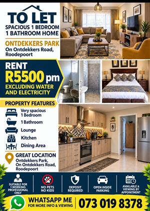 Spacious 1 bedroom garden cottage to let