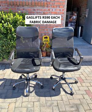 OFFICE GASLIFT CHAIRS  SOME FABRIC DAMAGE