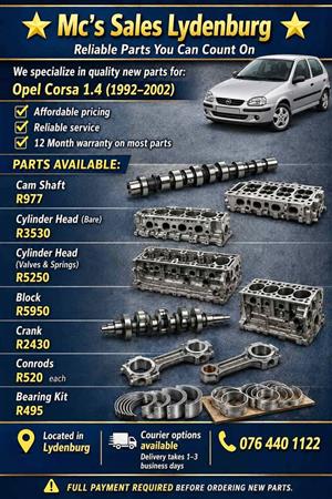 Opel Corsa: crank shaft, block,cylinder head, cam shaft