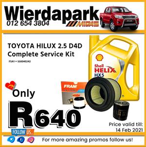 Toyota Hilux 2.5 D4D Complete Service Kit ONLY R640