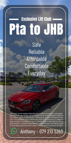 Pretoria to Joburg Lift club