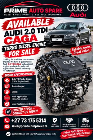 Used Audi 2.0 TDI CAGA Turbo Diesel Engine For Sale.