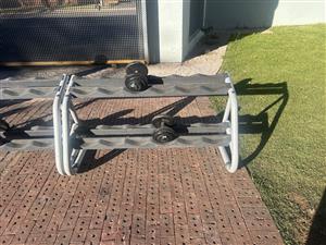 Leg Press Machine, Barbell, Barbell Racks, Dumbbell Racks x 2, Stainless Weights