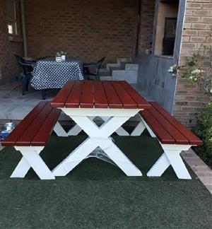 Stylish and sturdy benches with tables