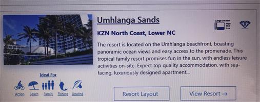 Holiday accommodation at Umhlanga Sands.  Three midweeks - 4 Sleeper.  Sea view 