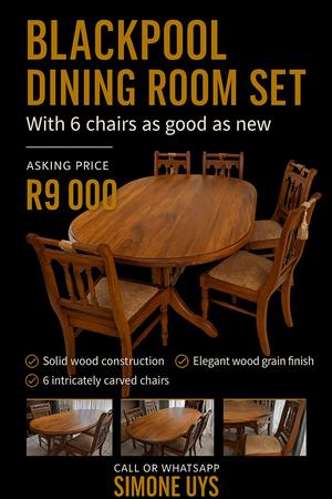 Blackpool dining table and 6 chairs as good 