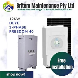 Three Phase House Solar System for House use & Boreholes | 12kw Deye Unbalanced 3-phase & 40kwh Free