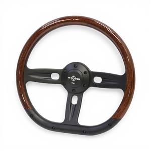GripForge D-Shape Woodgrain Steering Wheel with Satin Black Spokes - 350mm