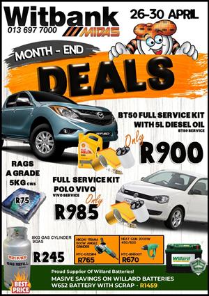Month-End Deals now on at Midas Witbank!