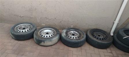 Mercedes Steelies With Commercial Tires Good Condition 