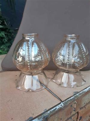 Antique amber floral oil lamp shades.