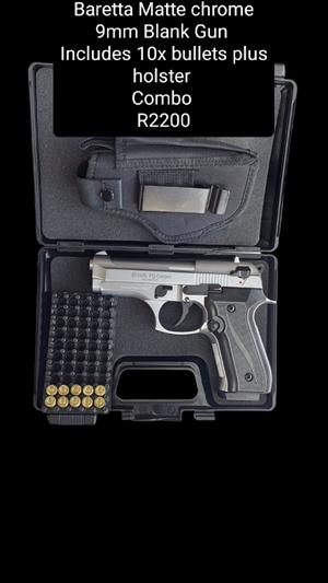 Baretta Matte chrome 9mm Blank Gun Combo 