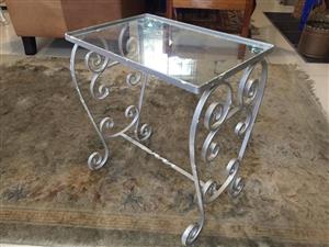 Unique Wrought iron and glass top occasional side table