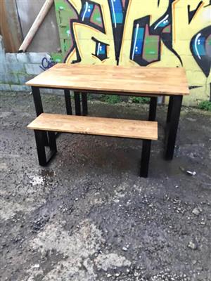 Stained Pine Table Bench Set
