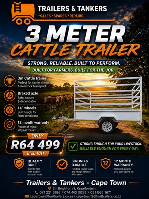Cattle/Livestock trailer braked axle, 3 meter