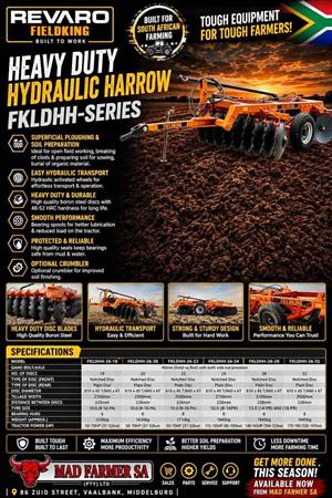 New Revaro trailed hydraulic offset disc harrows for sale at Mad Farmer SA