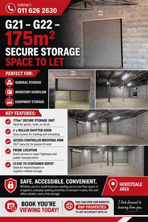 G21 – G22 – 175m² Secure Storage Space To Let