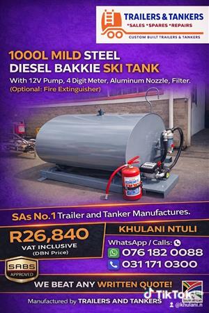 1000L MILD STEEL BAKKIE SKI TANK