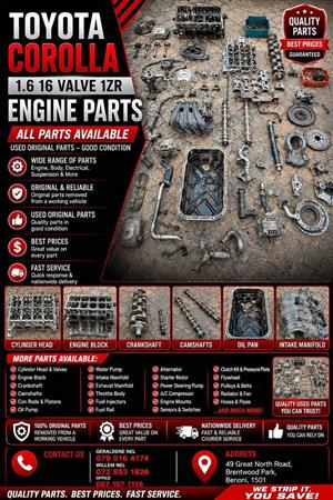 Toyota Corolla 1.6 16Valve Engine Parts 1ZR Engine Original Used Parts