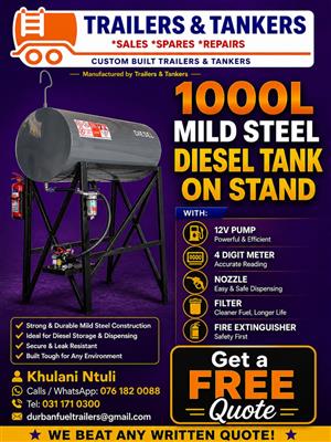 TS1: 1000L MILD STEEL DIESEL TANK ON STAND