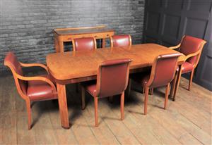1930 ENGLISH ART DECO DINING TABLE AND CHAIRS.