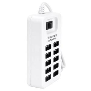 Mini 10-Port USB 2.0 Hi-Speed Hub with 1m Cable and Power Switch White