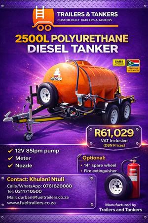 2500L DOUBLE AXLE BRAKED POLYURETHANE DIESEL TANKER