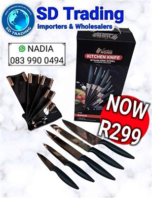 Titanium Coated Knife Set with Stand 6pce