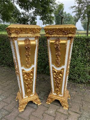 French Louis XVI style wooden Pedestal/Colums  in White Marble Top.