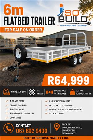6m Flatbed Trailer for sale on order