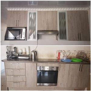 Builtin kitchen units,stove,oven and single sink 