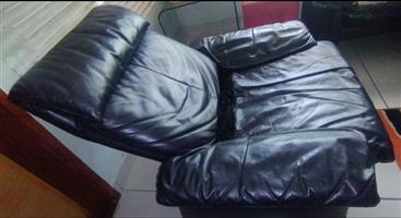 Used Black Leather 6 Seater lounge set with sliding back rest on sale