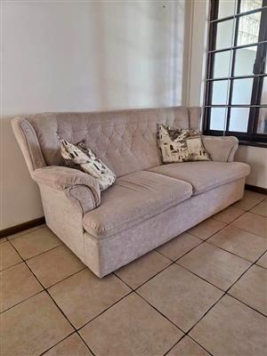 Chesterfield style light fabric with 2 matching wingback chairs