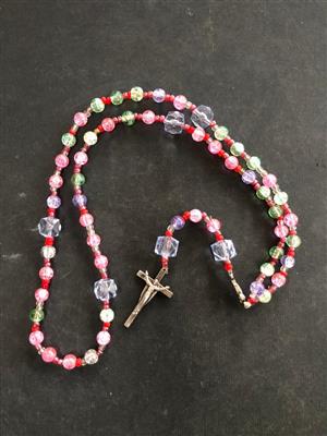 Colourful beaded Crucifix necklace / Rosemary - featuring Mother Mary & Baby Jes