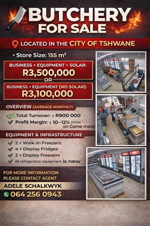 Butchery for sale PTA